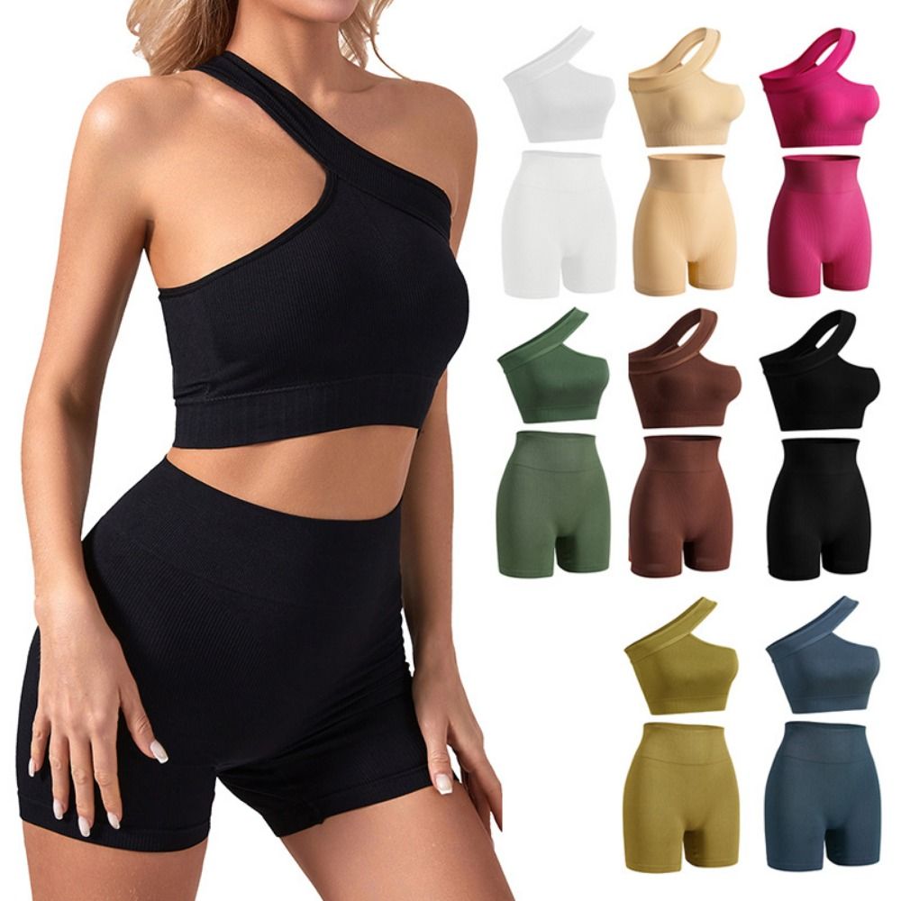 Seamless Ribbed Workout Tank Top - Conjunto de 2 peças de roupa