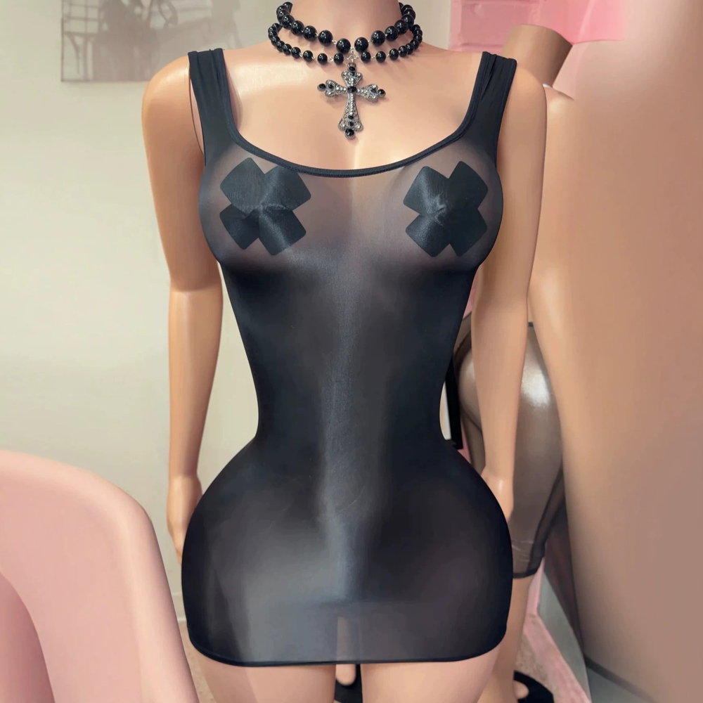 Sexy Mesh Sheer Bodycon Dress - Vestido Mini Tank Sexy Brilhante e