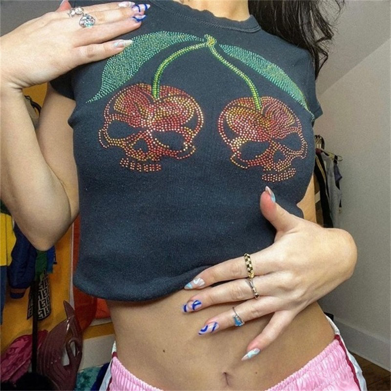 Y2K Graphic Baby Tee Crop - Estética punk magro emo meninas bebê