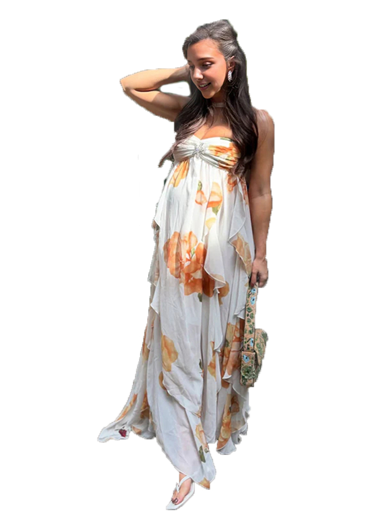 Boho Summer Beach Maxi Dress - Boho floral maternidade photoshoot vestido praia
