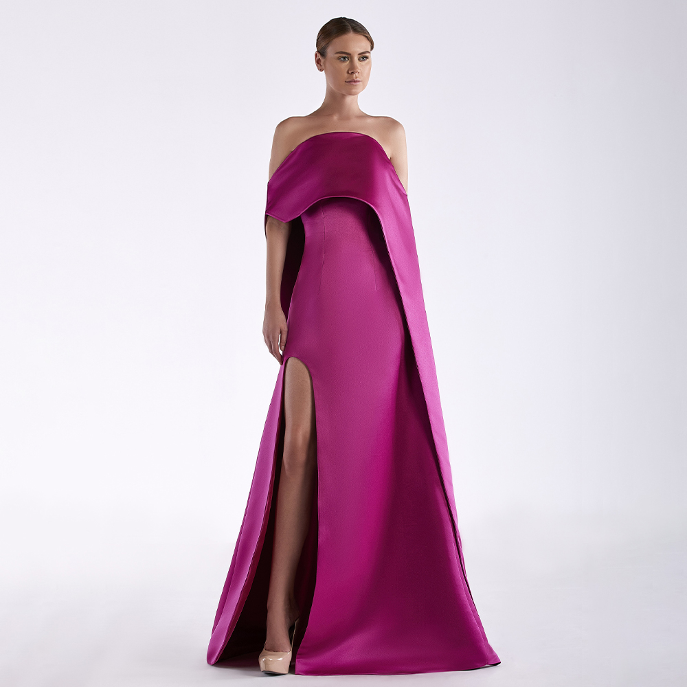 Elegant Satin Evening Gown Split - Vestido feminino de cetim sem alças,