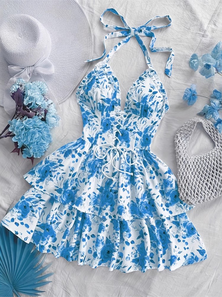 French Vintage Floral Midi Dress - Vestido Curto Feminino Estilo Retrô para