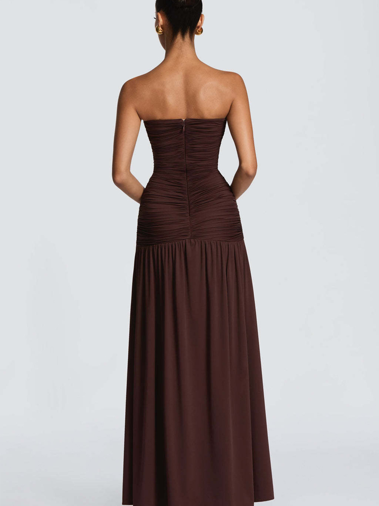 Elegant Satin Evening Gown Split - Vestido Longo Elegante de Cetim Plissado