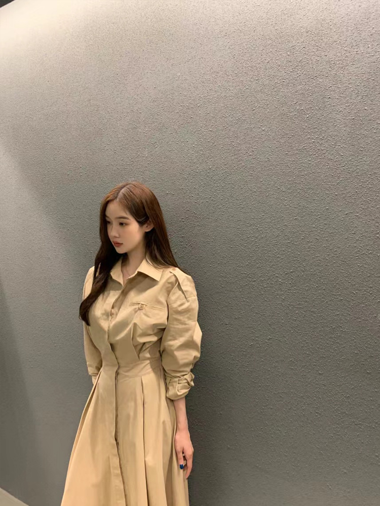 Korean Style A Line Shirt Dress - Vestido csa e de manga crida