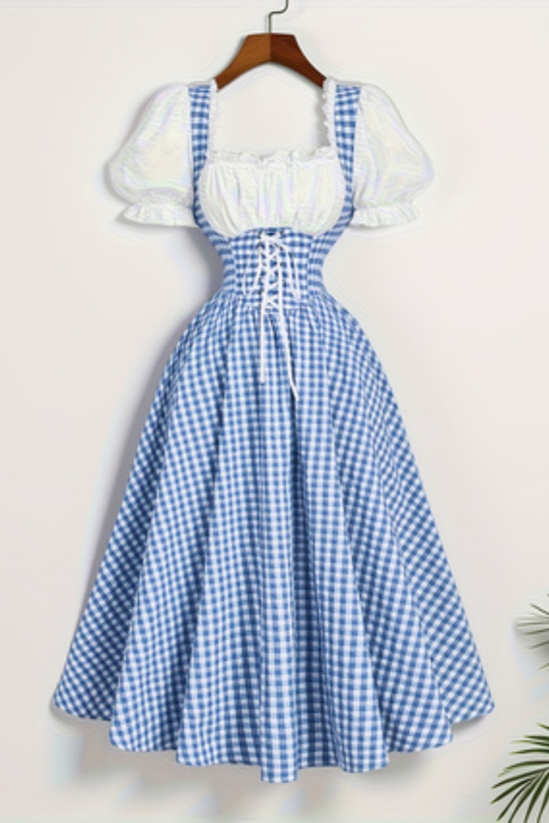 French Vintage Floral Midi Dress - Vestido feminino fashion azul e branco