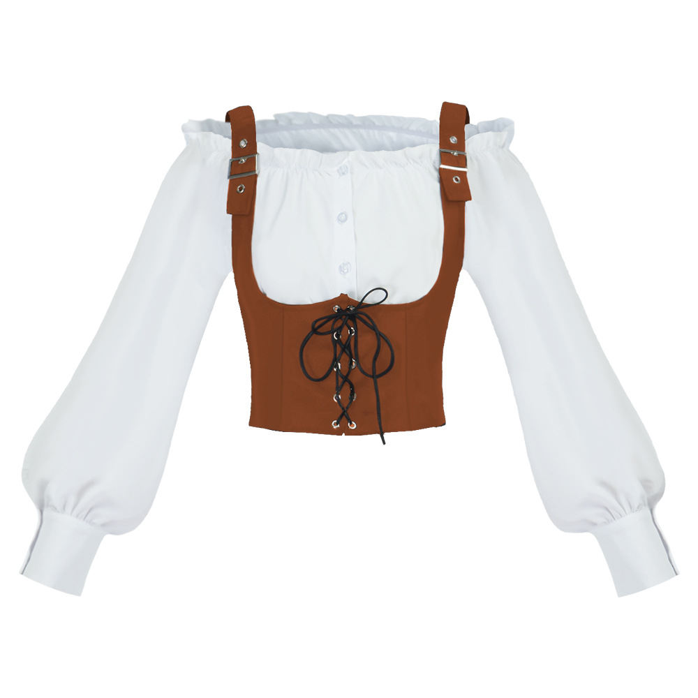 Tops - Blusa feminina de estilo retrô ocidental,