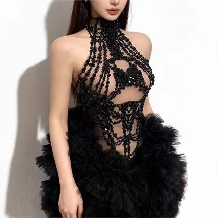 Vestido Mini Feminino Luxuoso  - Sparkly Rhinestone Club Party Dress avaliação e preço