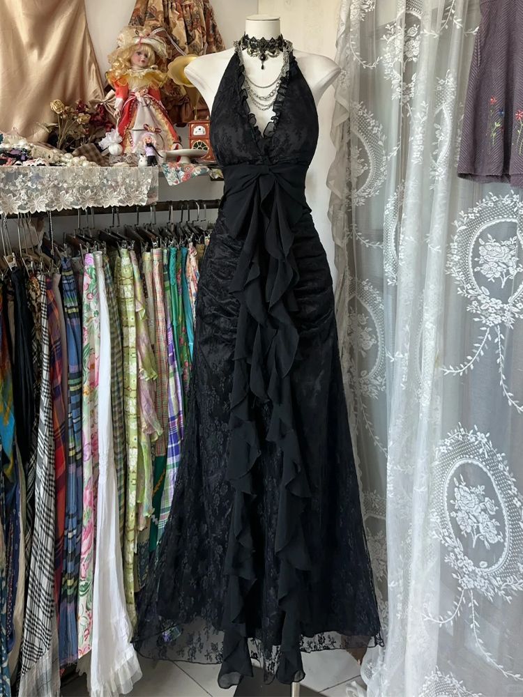 Vestido Vintage Y2K Sem Mangas - Y2K Backless Halter Mini Dress avaliação e preço