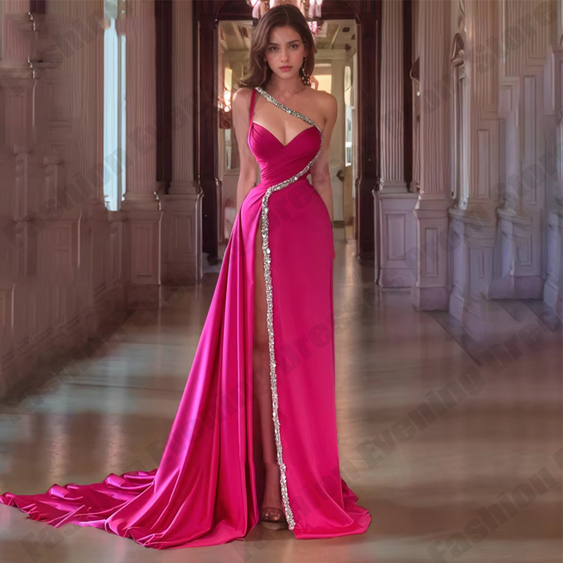 Vestidos de Noite Elegantes, V - Elegant Satin Evening Gown Split avaliação e preço