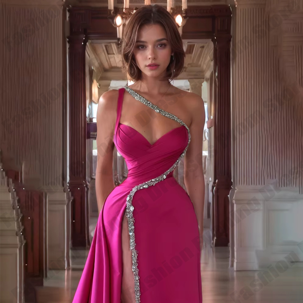 Vestidos de Noite Elegantes, V - Elegant Satin Evening Gown Split avaliação e preço