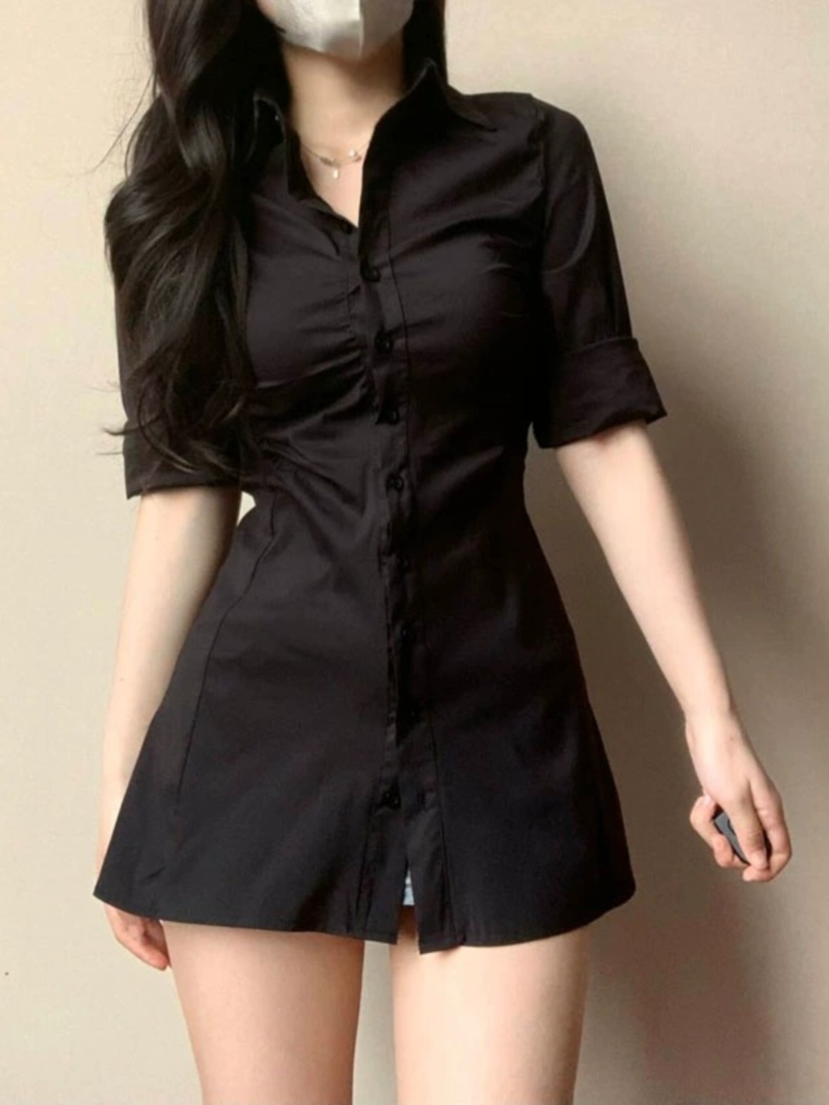 Vestido Chemise Sexy Plissado  - Korean Style A Line Shirt Dress avaliação e preço