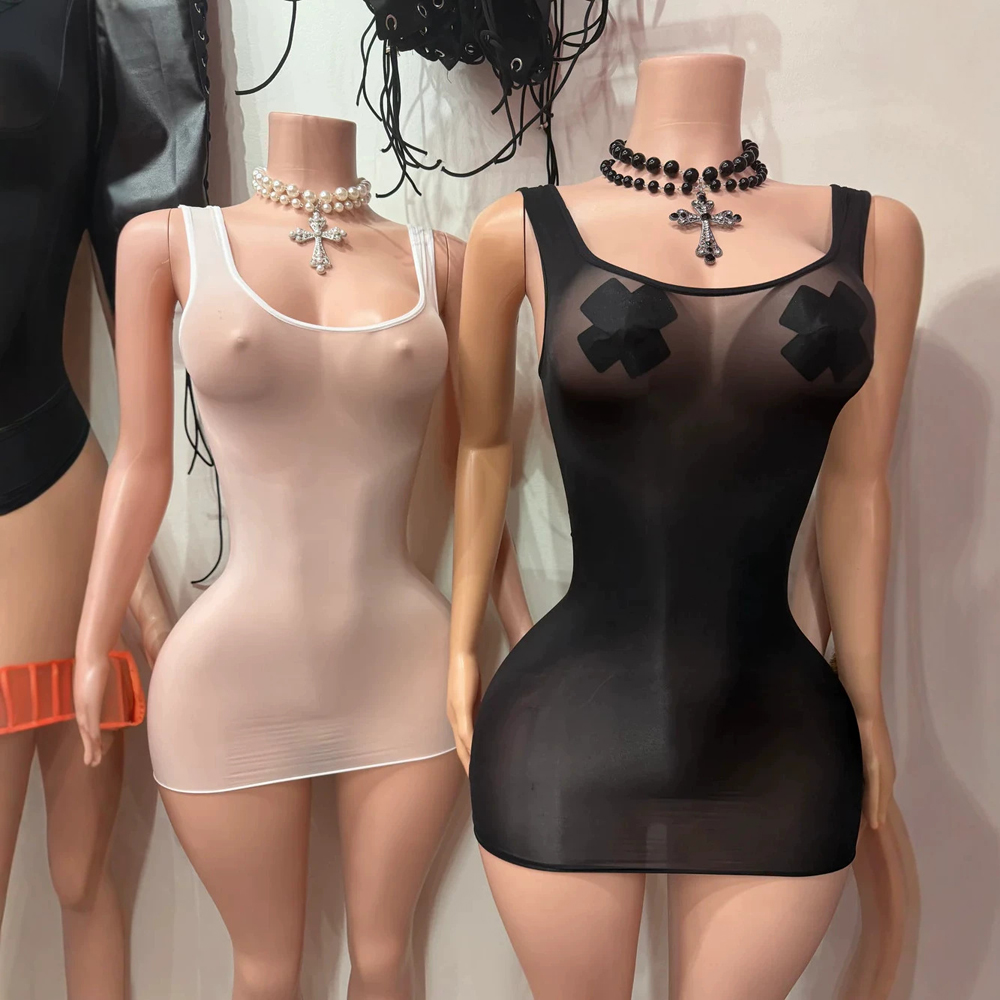 Vestido Mini Tank Sexy Brilhan - Sexy Mesh Sheer Bodycon Dress avaliação e preço