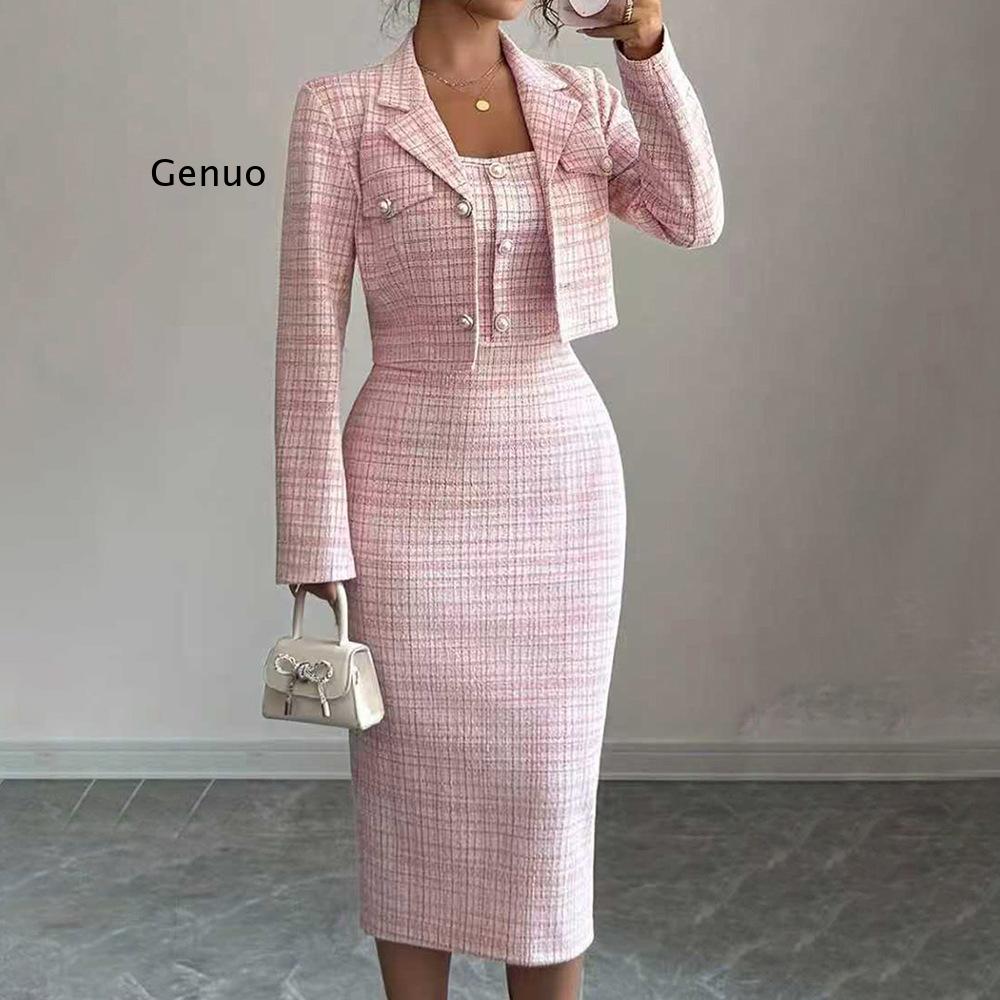 Novo Conjunto Feminino Elegant - Tweed Two Piece Blazer Dress avaliação e preço