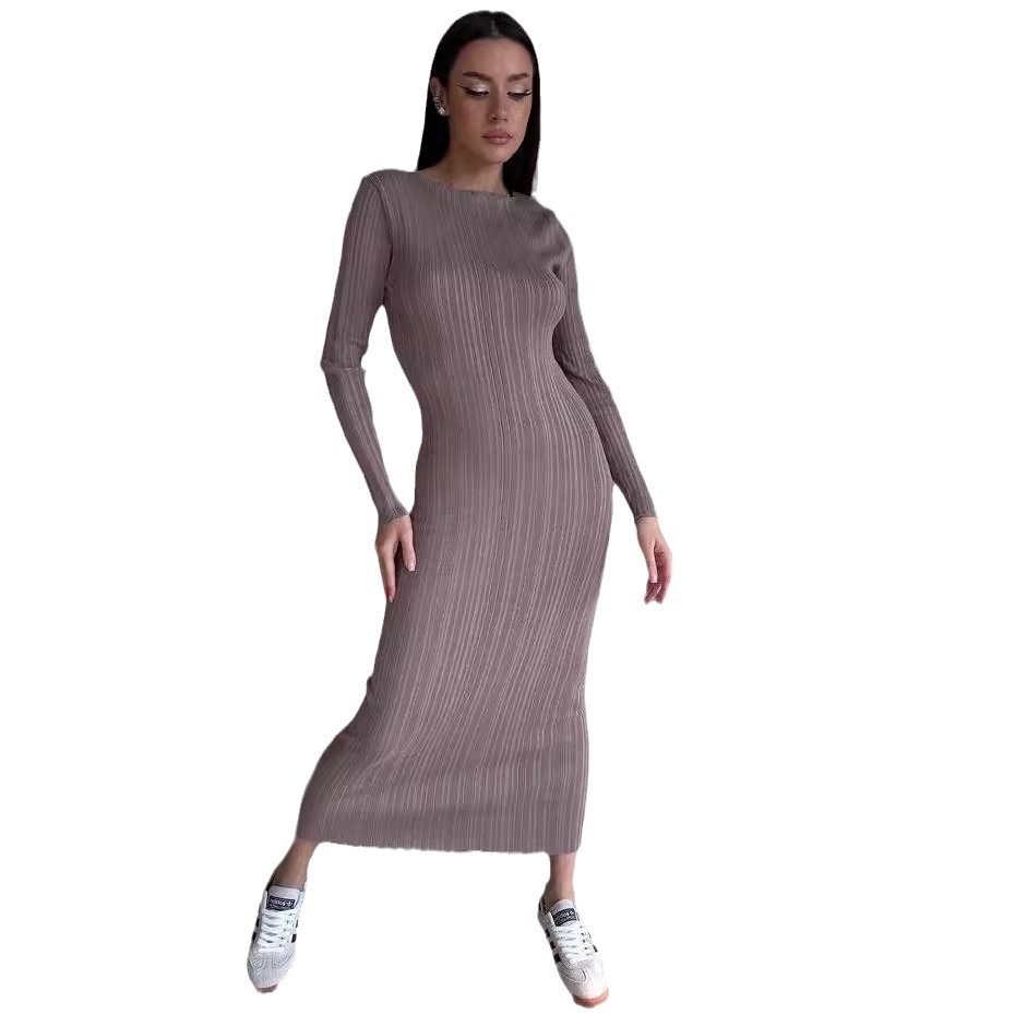 Vestido Feminino Elegante de M - Bodycon Long Sleeve Ribbed Dress avaliação e preço