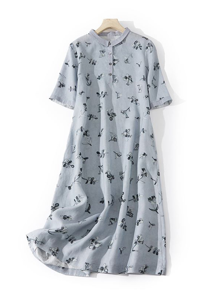 Vestido Camisa Solto de Algodã - Casual Loose Linen Shirt Dress avaliação e preço