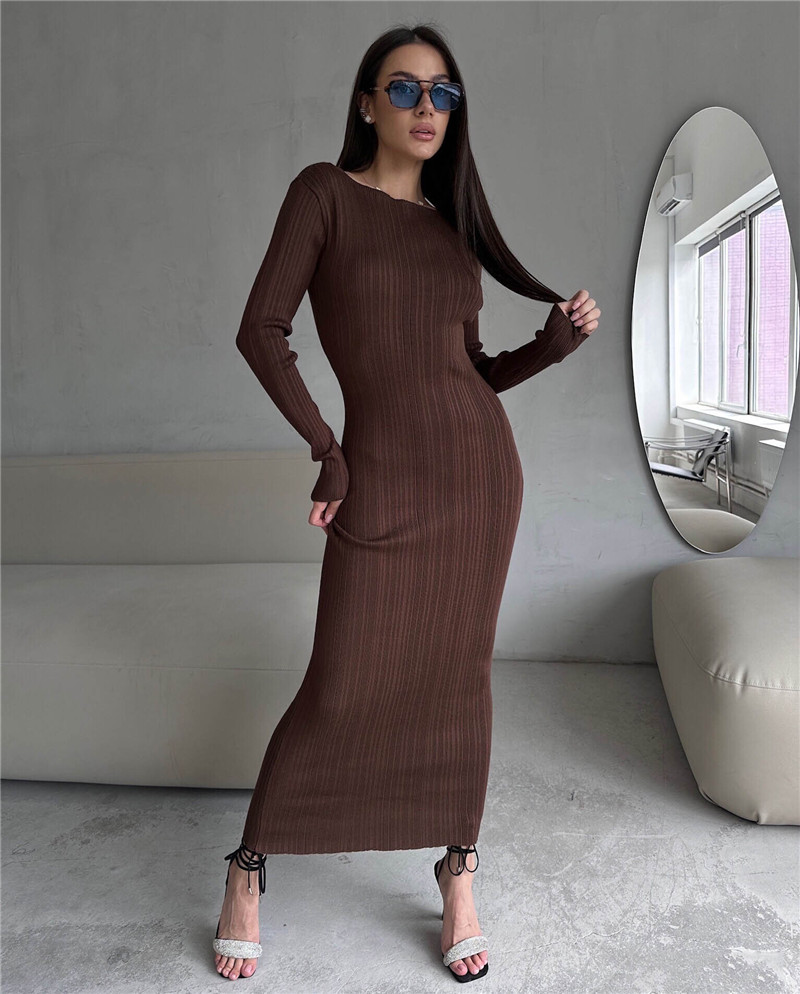 Vsstiar nova moda com nervuras - Bodycon Long Sleeve Ribbed Dress avaliação e preço
