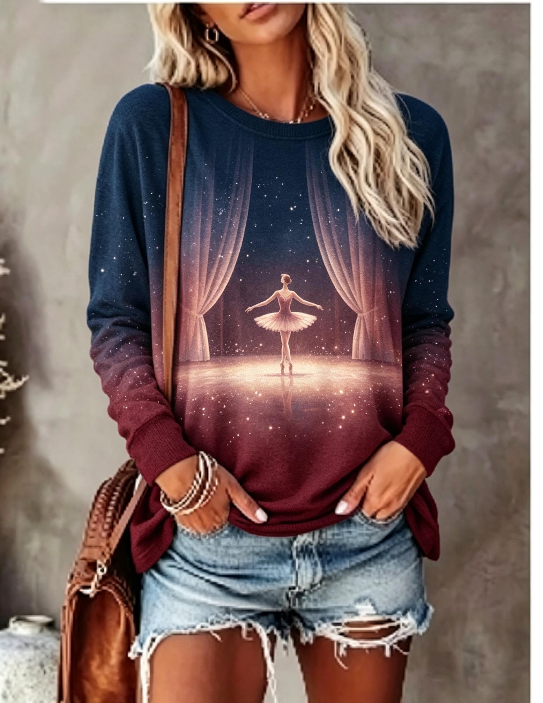 Camiseta Feminina de Manga Lon - Blouses avaliação e preço
