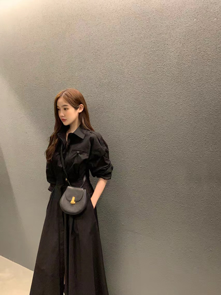 Vestido csa e de manga crida f - Korean Style A Line Shirt Dress avaliação e preço