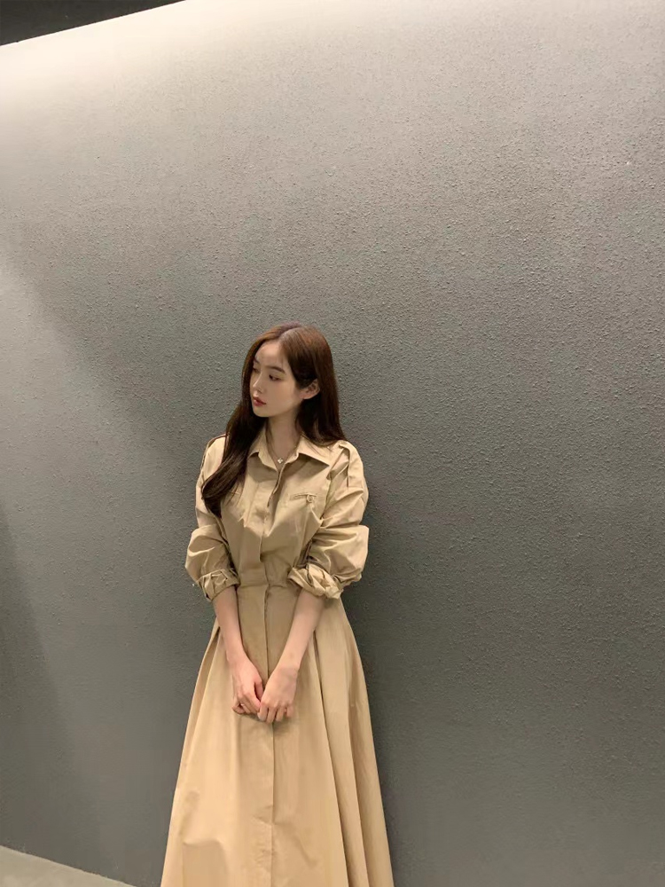 Vestido csa e de manga crida f - Korean Style A Line Shirt Dress avaliação e preço