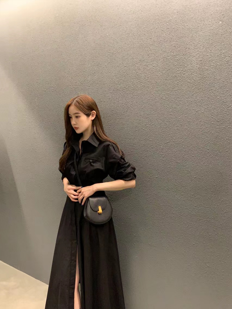 Vestido csa e de manga crida f - Korean Style A Line Shirt Dress avaliação e preço