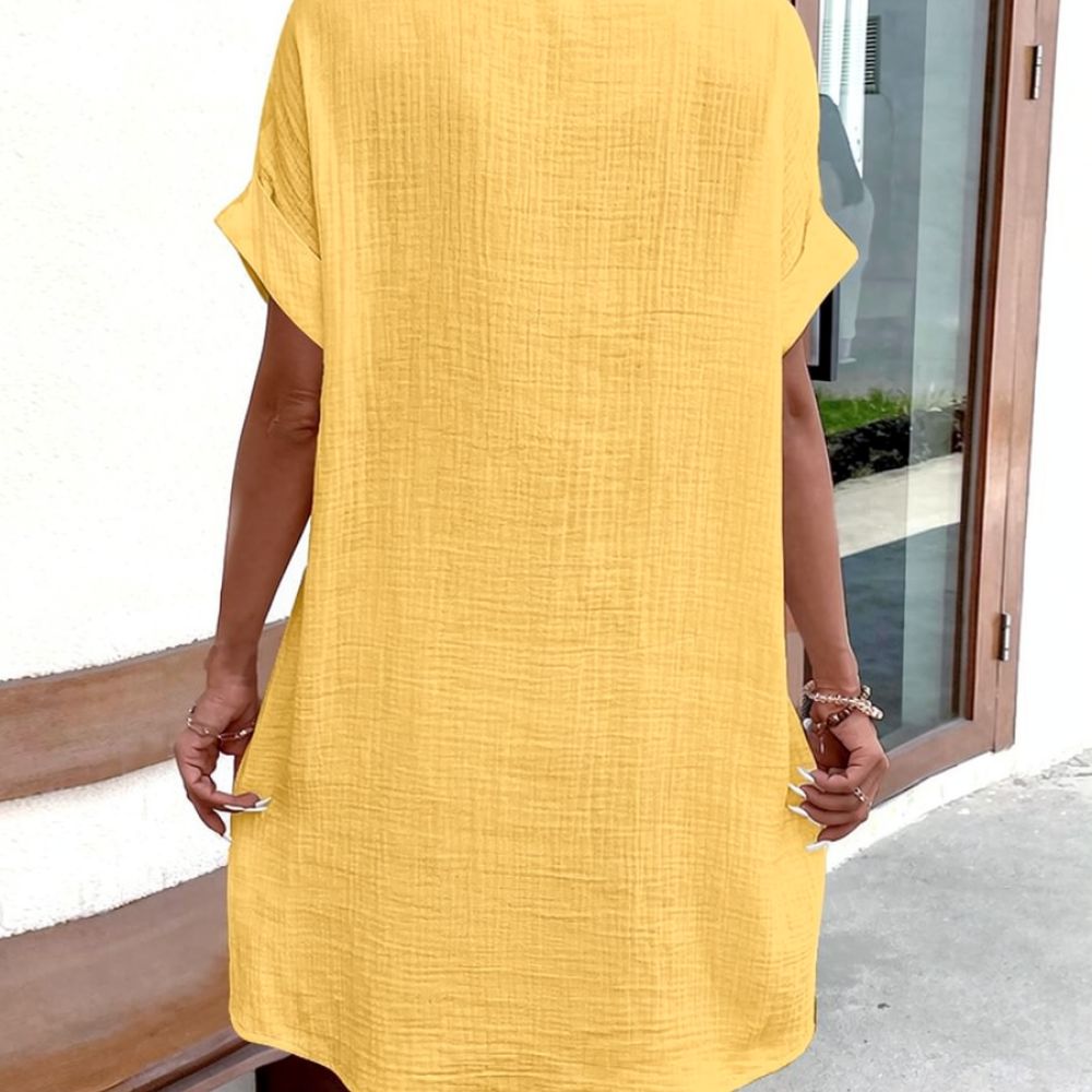 Vestido camisa feminino com de - Casual Loose Linen Shirt Dress avaliação e preço