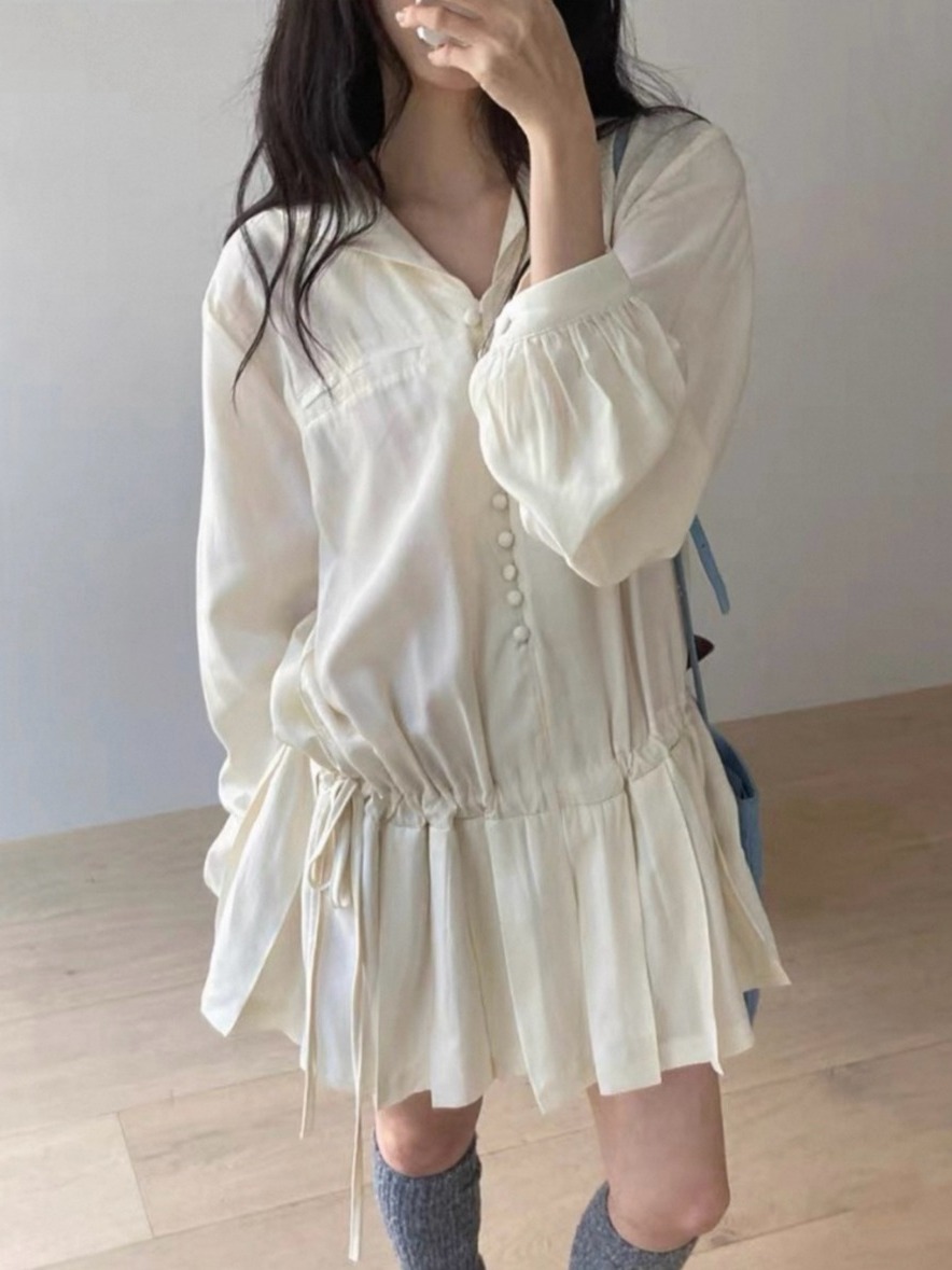 Vestido Feminino Elegante de M - Korean Style A Line Shirt Dress avaliação e preço