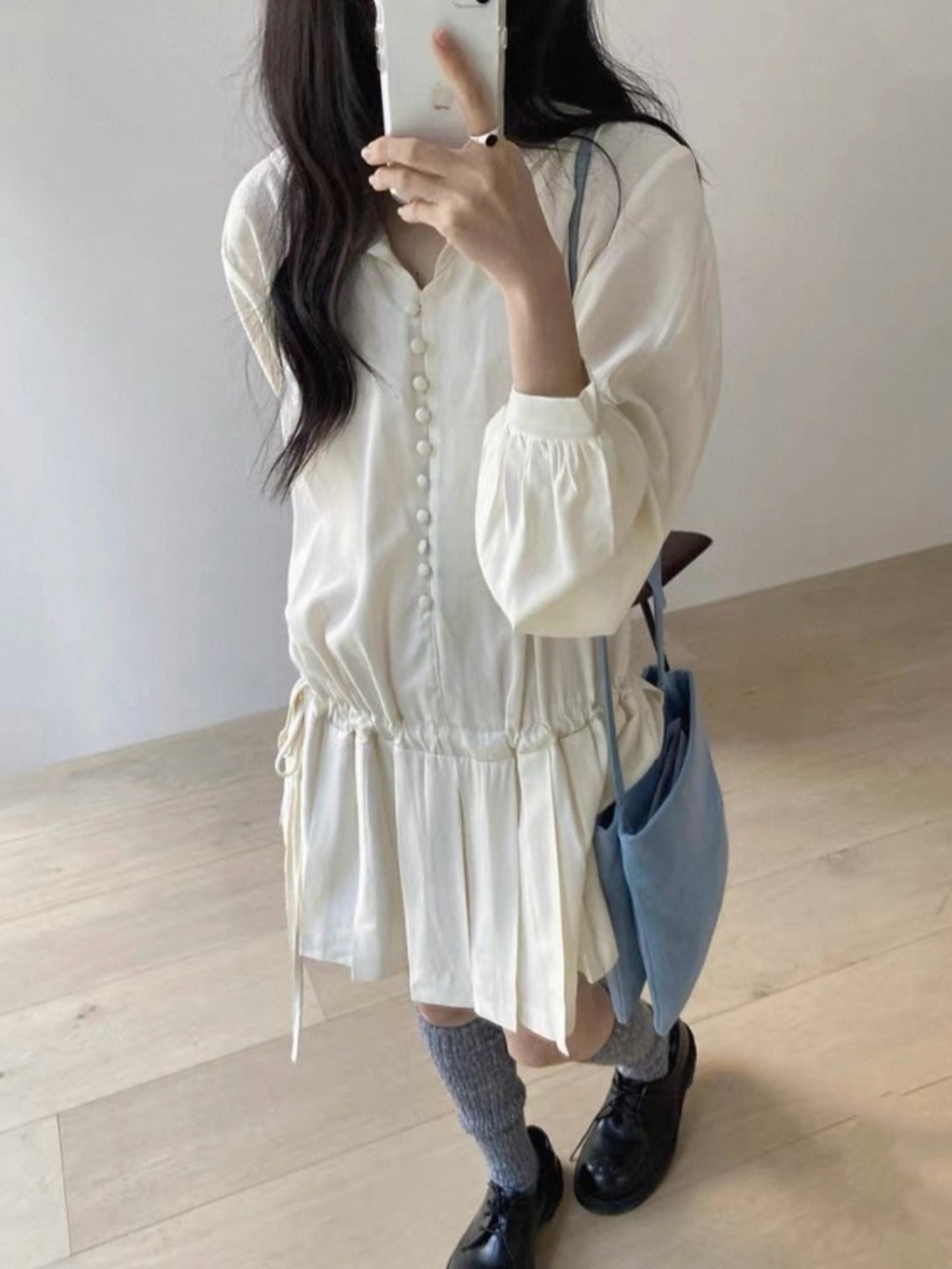 Vestido Feminino Elegante de M - Korean Style A Line Shirt Dress avaliação e preço