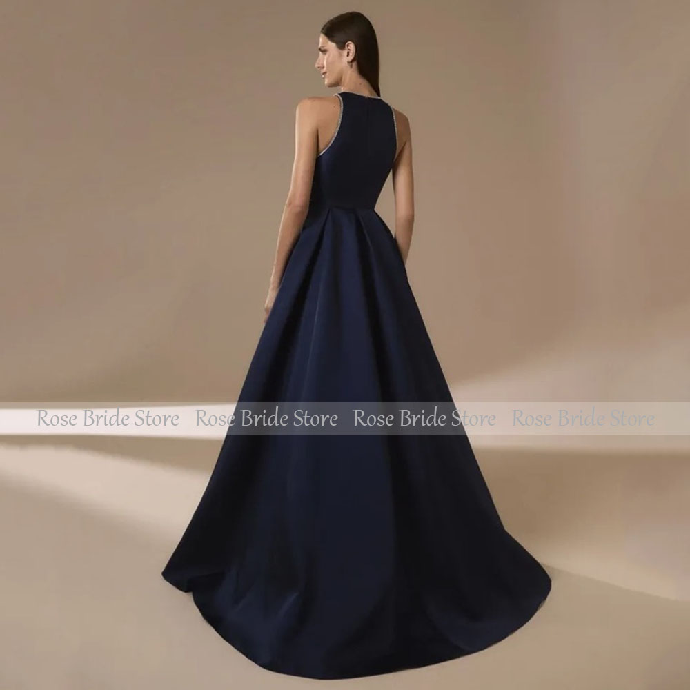 Azul marinho cetim vestidos de - Elegant Satin Evening Gown Split avaliação e preço