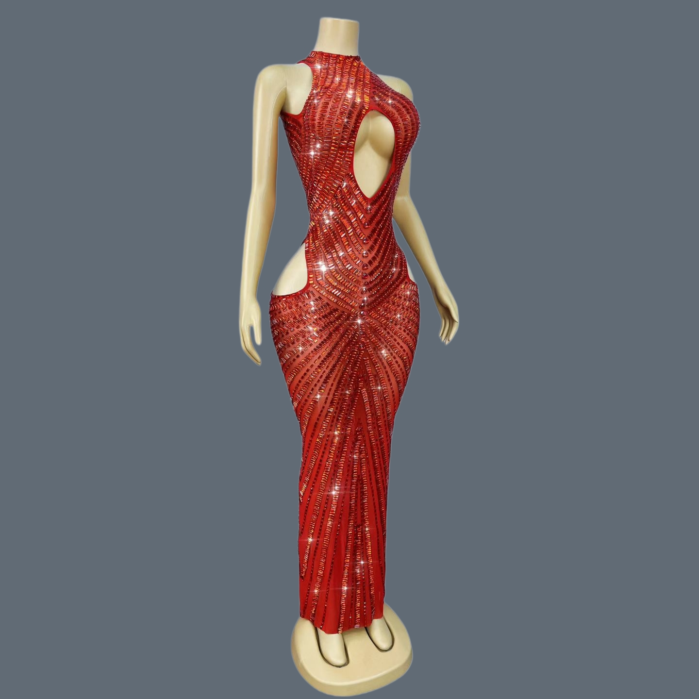 Vestido Sereia Luxuoso Vermelh - Sparkly Rhinestone Club Party Dress avaliação e preço