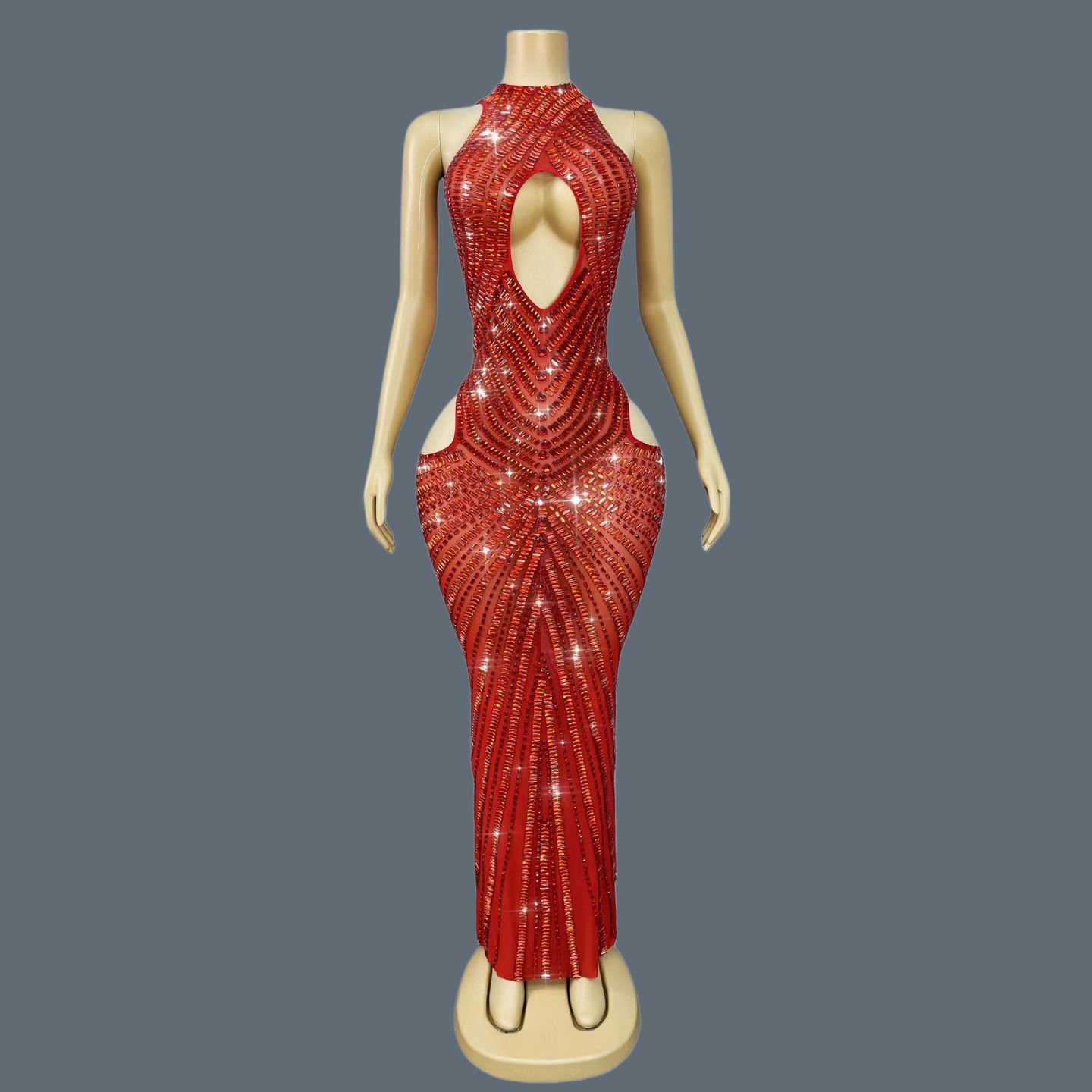 Vestido Sereia Luxuoso Vermelh - Sparkly Rhinestone Club Party Dress avaliação e preço